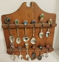 Vintage Travel Souvenir Lot 12 Collectible Spoons and Display Rack USA  ... - $21.34