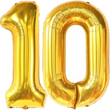 , Gold 10 Balloon Number - Gaint, 40 Inch | Number 10 Balloon For 10Th Birthday  - £14.37 GBP