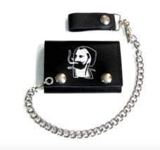 MAN WITH CIG IN MOUTH TRIFOLD WALLET W CHAIN mens LEATHER #695 hat pocke... - $15.15