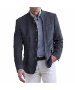 Blazer formal para hombre gamuza azul hecho a mano piel de cordero genui... - $235.40 CAD+