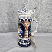 VTG Original KING Beer Stein Hinged Lid Ceramic West Germany We Love be Happy - £41.90 GBP