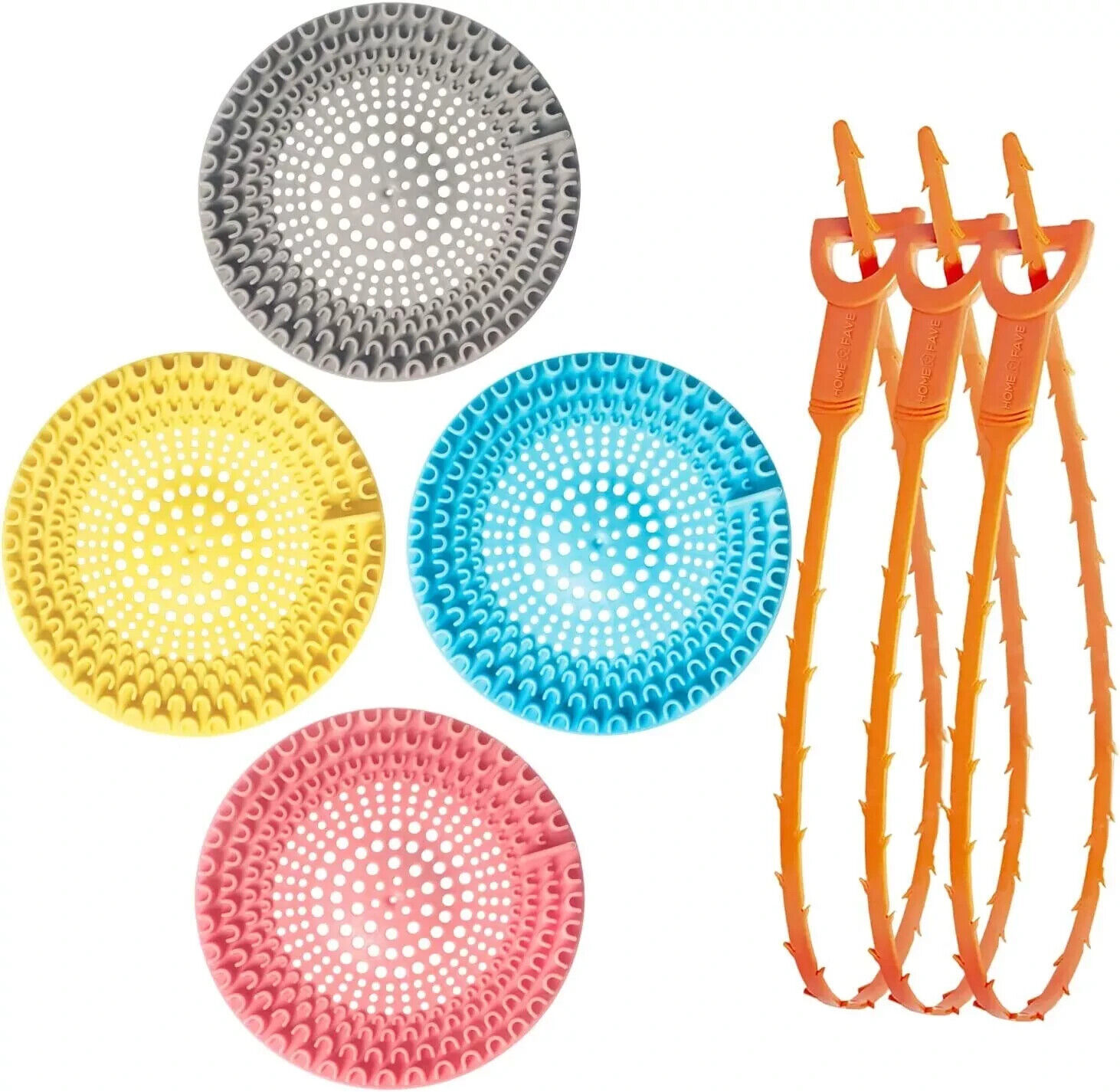 Set of 7 Drain Hair Catcher Stopper &amp; Hair Removers Durable Silicone, Mu... - $9.89