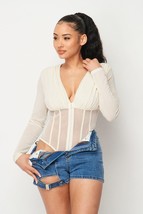 Women&#39;s Fishnet Sheer Mesh Back Deep V Neck Bodysuit - $39.77 CAD