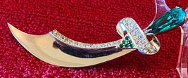 Vintage Costume Jewelry Sterling / Emerald Green Rhinestone Sword Pin Pendant - £214.09 GBP