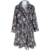 Laura Ashley Girls Robe Kids Size 10 12 Gray Floral Polyester Fleece Plush - $12.60