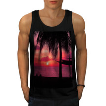 Romantic Sunset Tee Beach Palm Tree Men Tank Top - £10.03 GBP