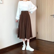 Women Korean Vintage Corduroy Pleated Skirt Thick Autumn Winter Fashion High Wai - £50.27 GBP