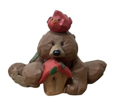 Blossom Bucket Christmas Bear With Birdhouse and Cardinal Resin Figurine 2 inch - £6.69 GBP