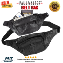 Travel Belt Hip Fanny Pack Waist Bag Unisex Black Lambskin Leather - $15.99