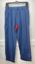 THML Pull On Crop Pants Sz Medium Blue Textured Boho Tassels Lightweight Cotton - £13.91 GBP