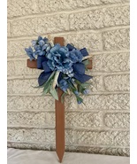 Cemetery cross ,blue  grave decoration memorial for grave at cemetery - $26.00