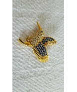 Beautiful Gold Tone Crystal Blue Rhinestone HUMMINGBIRD 1999 PS &amp; Co Bro... - $14.99