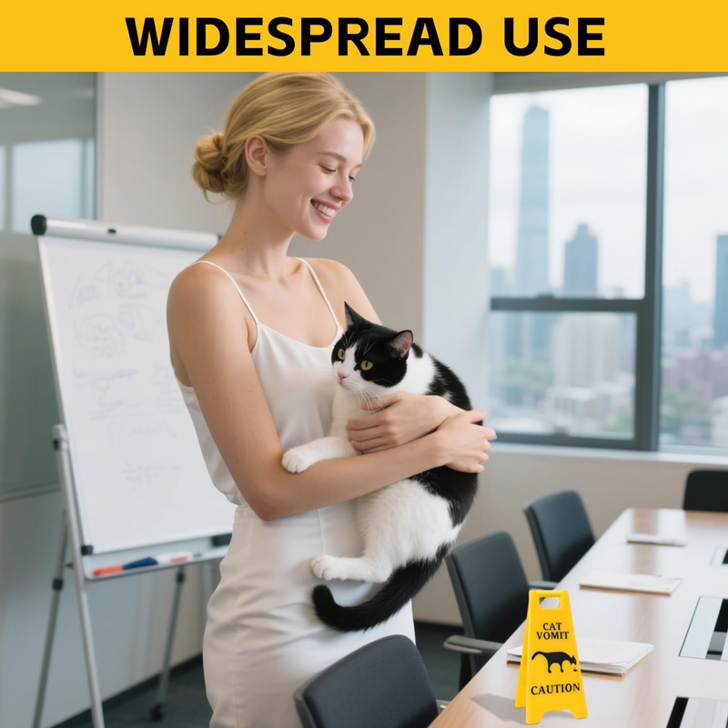 3-Pack Double-Sided Cat Vomit Caution Sign, 3D-Printed Yellow Mini Cat Vomit Sig Item image 5
