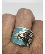 Vintage Silver White Bronze Mens Southwest Hawk Turquoise Inlay Ring Siz... - £35.69 GBP