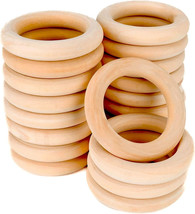 20 Pcs Unfinished Wooden Rings for Crafts - 55mm Natural Solid Wood Rings - £10.60 GBP