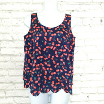 Maison Jules Blouse Womens XS Blue Red Cherry Scalloped Hem Keyhole Tank Top - £14.01 GBP