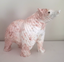 White &amp; Pink Large Marble BEAR Carving Sculpture Figurine Fetish 1970s - £313.75 GBP