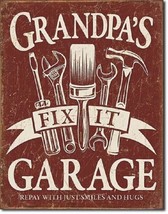 Grandpa&#39;s Fix It Garage Repay With Just Smiles And Hugs Tin Sign - £18.12 GBP