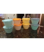 8 Tupperware PASTEL Refrigerator Bowls 14oz Lunch Hobby blue aqua yellow... - $566.90 MXN