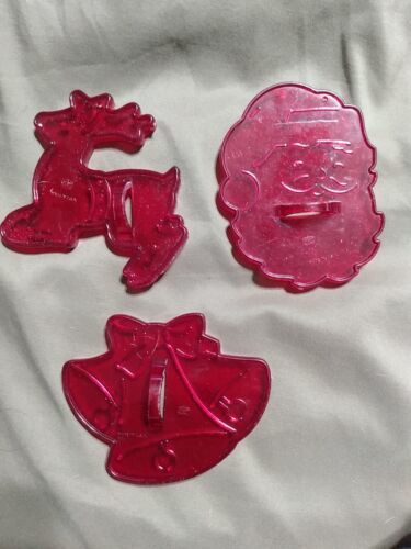 Vintage Christmas Santa Reindeer Bells Cookie Cutters Design Press 3pc P... - $10.00