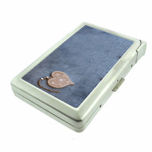 Blue Brown Heart Em1 100&#39;s Size Cigarette Case with Built in Lighter Wallet - £17.37 GBP
