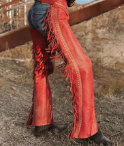 Cowgirl Chaps Real Leather Leggings Exclusive Vintage Western Style with... - $88.77+
