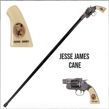 Jesse James Revolver Gun Handle Cane Gentleman&#39;s Walking Stick Pistol Shaped New - £23.67 GBP