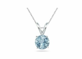 3.25 CT Aquamarine Solitaire Round Pendant Necklace in Solid Sterling Silver - £32.15 GBP