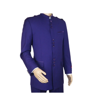 Mens Apollo King Banded Collarless suit Chinese Mandarin Wide leg AG95 Purple image 4