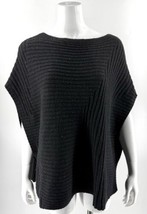 J Jill Pure Sweater Poncho Size M/L Black Wool Blend Marled Tunic Ribbed - $34.65