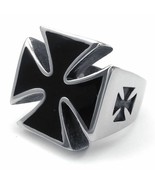 Maltese Iron Cross Black Enamel Stainless  Fashion Men&#39;s Rocker Ring Siz... - $22.99
