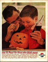1963 Pepsi-Cola father son Halloween pumpkin carving photo vintage print... - $25.05