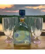 Iridescent Italian Decanter Set w/ 5 Glasses Illusions Italy Blue Lavend... - $1,319.24 MXN