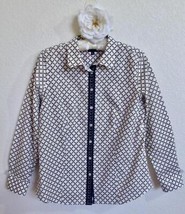 Talbots Petites Chain Button Down Blouse 10P Chain Link Print Navy White Gold - £16.02 GBP