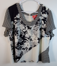 Oscar de la Renta Blouse Top Womens Size 16W Black White Floral Print Pullover - £32.23 GBP
