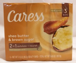 3 Pack Caress Shea Butter &amp; Brown Sugar 2 in 1 Exfoliate &amp; Nourish Bar Soap - £15.88 GBP