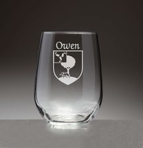 Owen Irish Coat of Arms Stemless Wine Glasses (Sand Etched) - £53.50 GBP