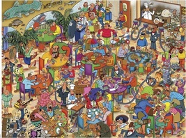 Bart E. Slyp: Comic Crowds - Restaurant Scene (used 750 piece jigsaw puz... - $12.00