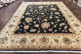 Pakistani Peshawar Rug 8x10, Dark Brown Beige Handmade Vintage Wool Carpet - £2,398.06 GBP