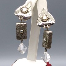 Vintage Puffy Teardrop Dangle Earrings, Statement Silver Tone Drops to Clear - £30.93 GBP