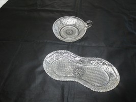 1930&#39;s Duncan &amp; Miller Clear Sandwich #41 Glass Relish Dish &amp; RING-HANDLED Nappy - £15.62 GBP