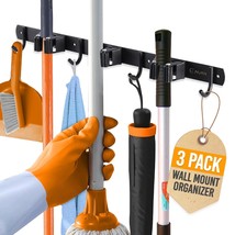 Mop And Broom Holder Wall Mount 3 Pack - Hooks For Brooms And Mops - Wall Mount  - £33.99 GBP