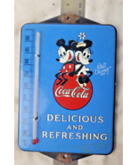 VINTAGE RARE Walt Disney Coca Cola PORCELAIN THERMOMETER SIGN CAR GAS OI... - £108.98 GBP