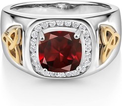 4Ct Cushion Cut Red Ruby Men&#39;s Engagement Ring 14k White Gold Finish - £104.23 GBP