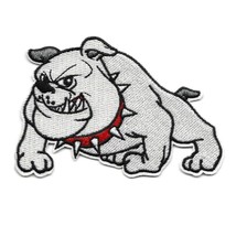 BULLDOG IRON ON PATCH 3.5&quot; Cartoon Smiling Dog White Embroidered Appliqu... - $5.95