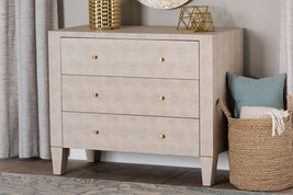 Easton Modern Beige Faux Shagreen 3-Drawer Storage Cabinet - $11,187.04 MXN