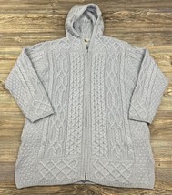 Vintage Aran Crafts Blue Sweater Hooded Full Zip Ireland Wool Pockets Celtic XL - £35.69 GBP