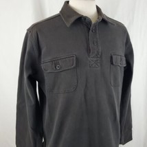 Eddie Bauer 1/4 Button Pullover Shirt Large Black Ribbed Cotton Button P... - $18.99