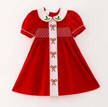 NEW Boutique Christmas Candy Cane Girls Smocked Embroidered Dress - £4.54 GBP+