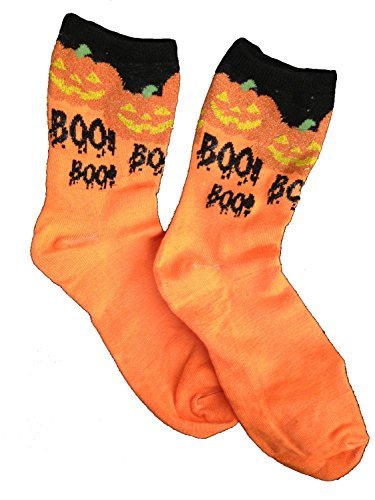 Primary image for Spooky Orange Halloween Pumpkin BOO CREW Socks-Jack-O-Lantern Novelty Team Cheer